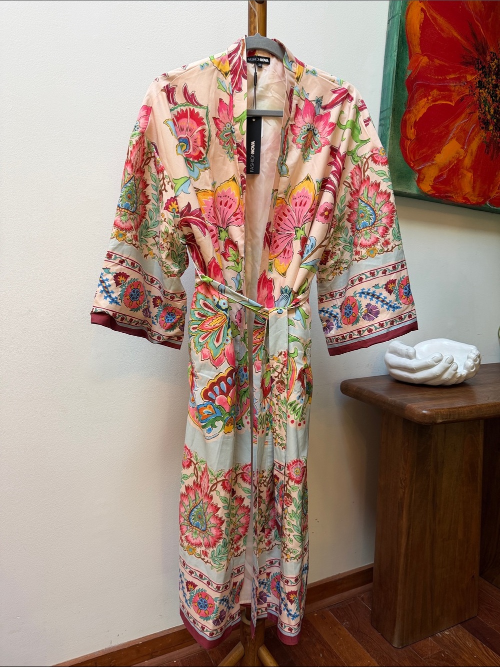Fashion Nova Pink Multicolor Floral Kimono Robe New